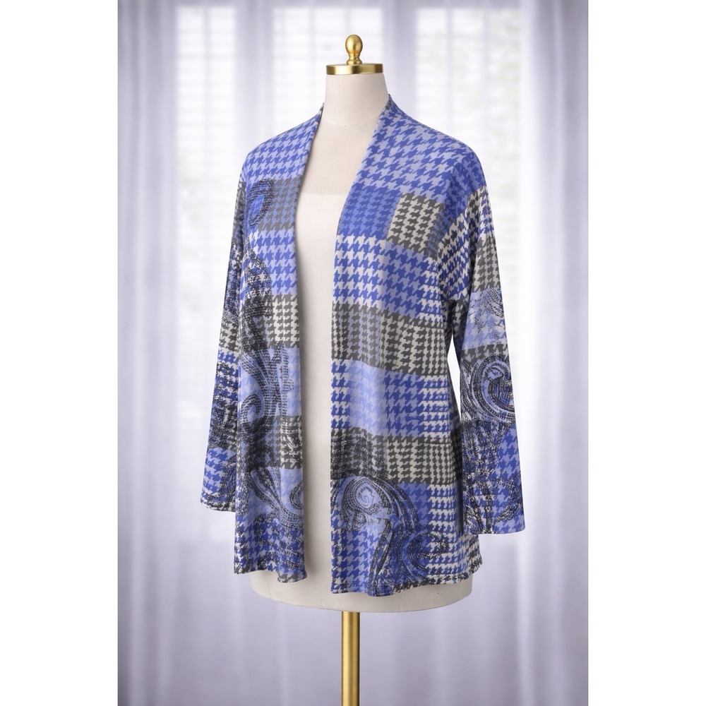 New‎ Talbots 100% Pure Merino Wool Houndstooth Patchwork Cardigan Sweater Size L